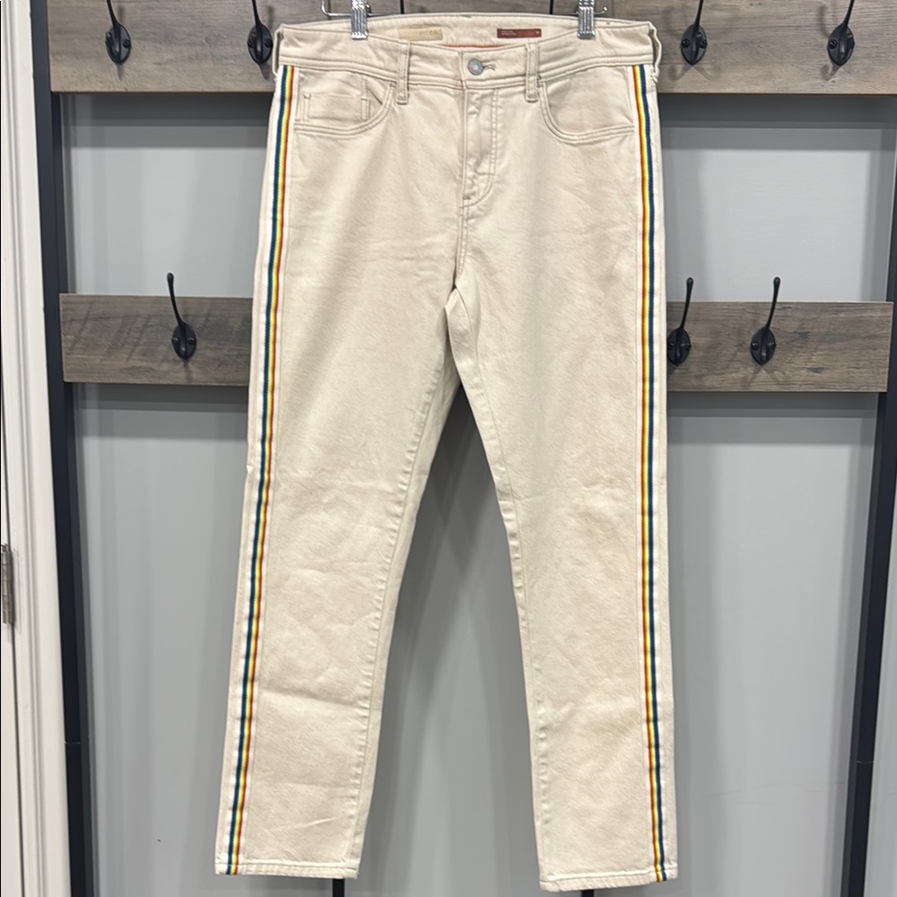 NWOT!! Pilcro Beige Jeans with Colorful Side Stripes